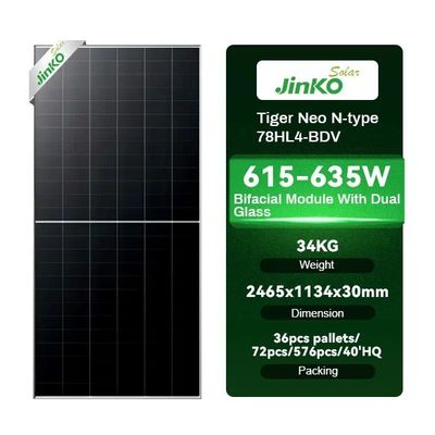630w Jinko Solar Tiger Neo tipo N MBB 16BB TOPCON 78 Medias celdas paneles solares mono