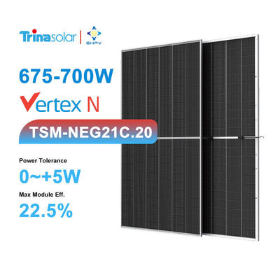 Panel solar monocristalino de doble lado de doble vidrio de tipo N de 700W para una salida máxima