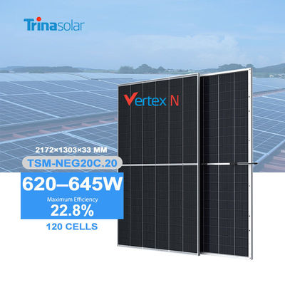 Topcon Panel solar bifacial de tipo n 620w 635w 645w Trina con y certificado Ce Tuv