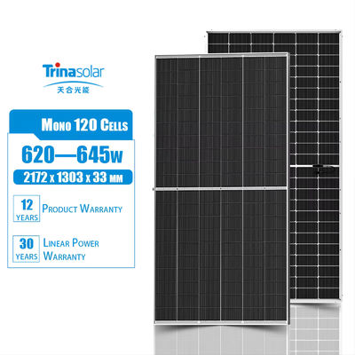 Panel solar bifacial tipo N 620w 625w 630w 635w 640w 645w para 210mmx210mm Tamaño de célula