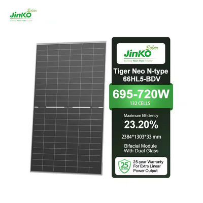 Panes solares de vidrio doble bifacial de tipo N de Jinko Mono reales 700W-720W para una planta de 1000W