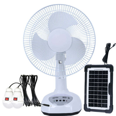 Popular ventilador de mesa de carga solar de 12 pulgadas con panel y luz LED