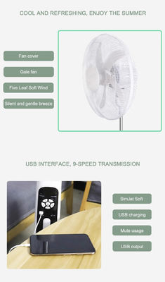 Ventilador solar recargable de 20W Construido en iluminación LED Ventilador solar de piso de 3 velocidades